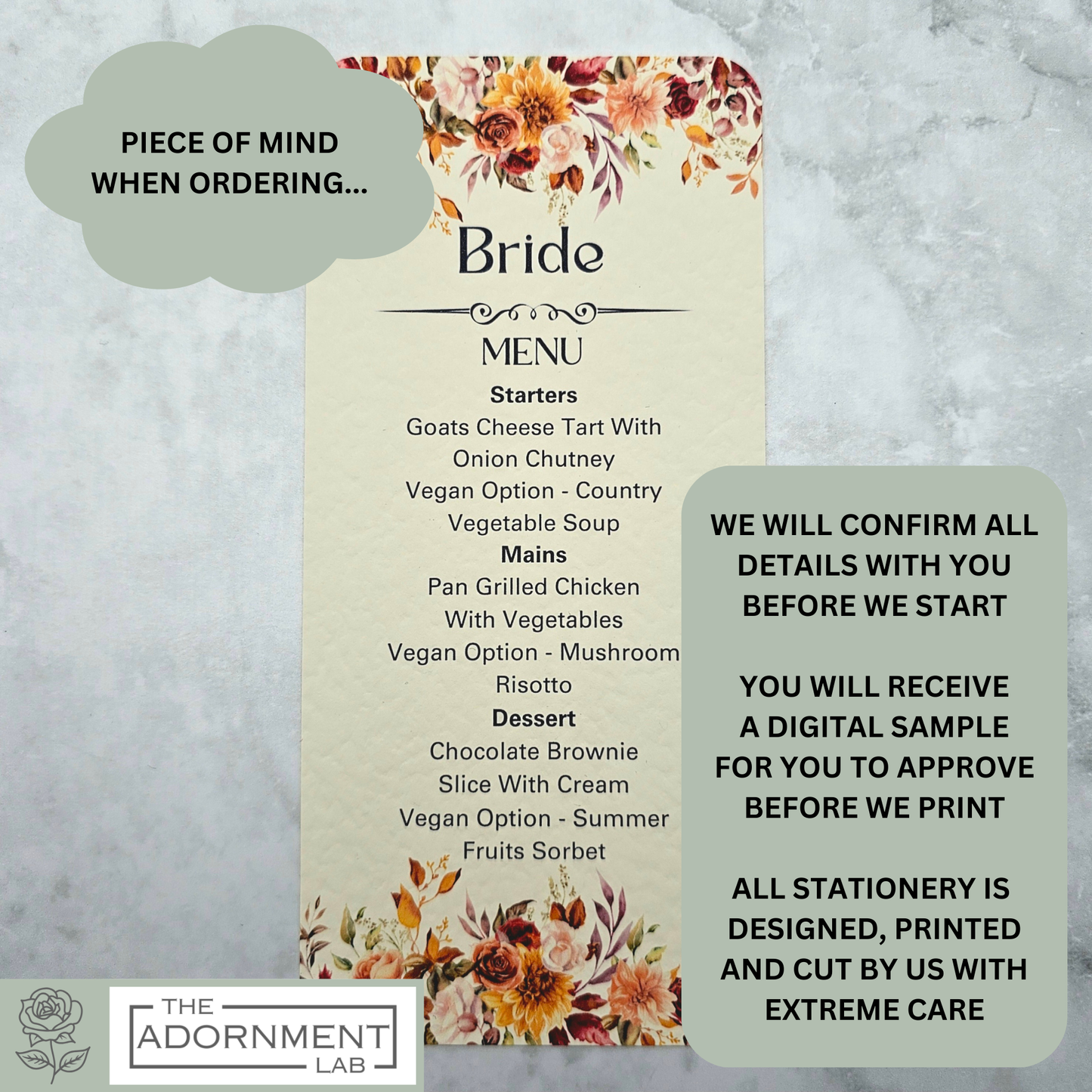 Autumn Fall Flowers - Slim Menu Place Card