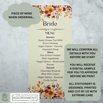 Autumn Fall Flowers - Slim Menu Place Card