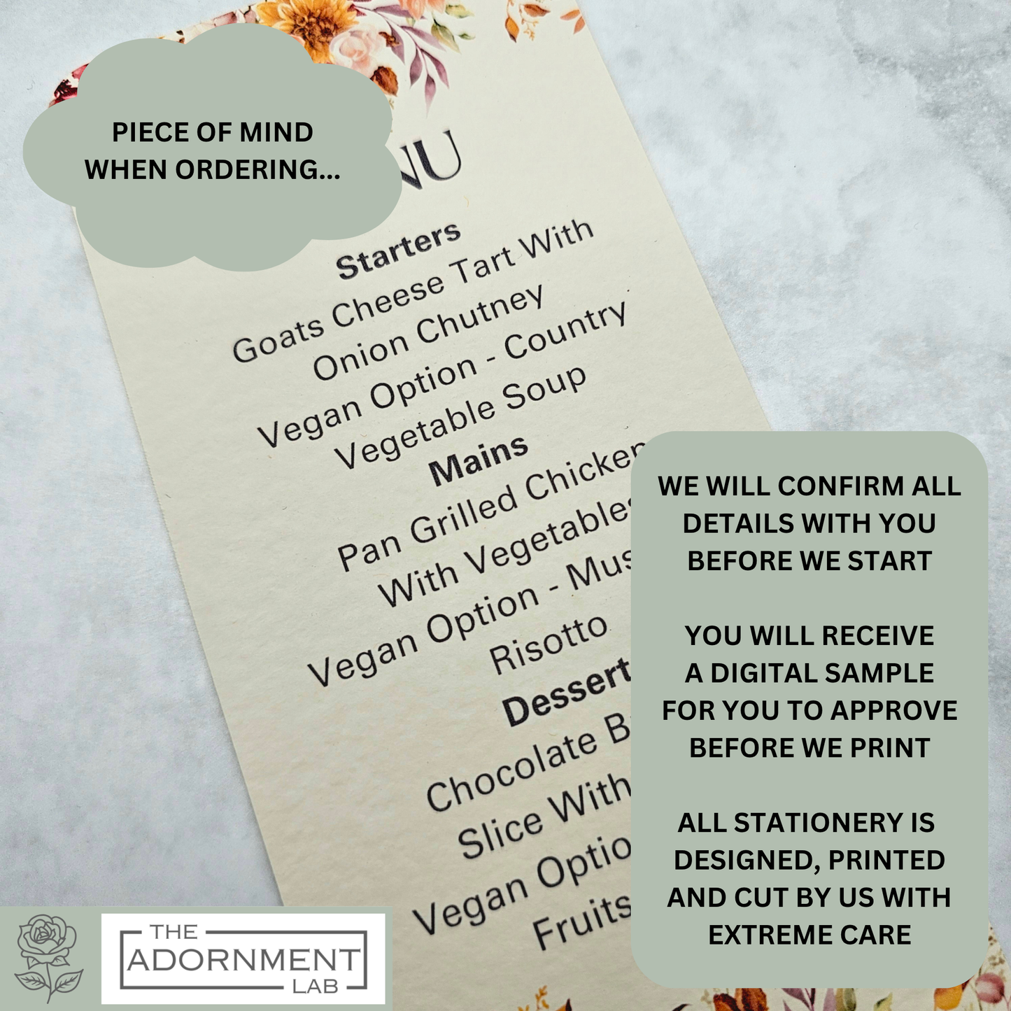 Autumn Fall Flowers Design - Slim Menu Cards (Without Guests Names)