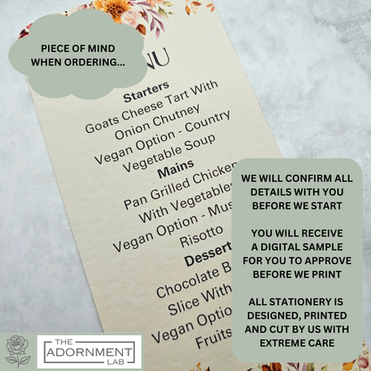 Autumn Fall Flowers Design - Slim Menu Cards (Without Guests Names)