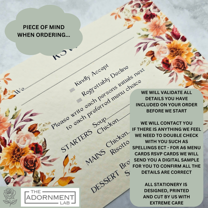 Autumn Fall Flowers Design - A6 RSVP With Menu Choices