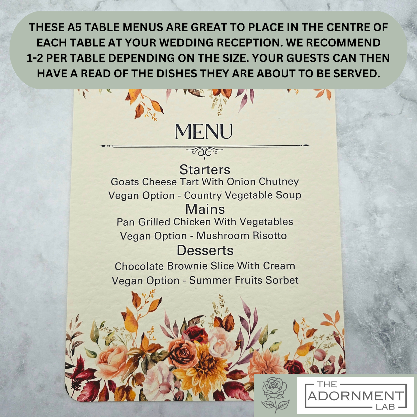 Autumn Fall Flowers Design - A5 Table Menu Cards