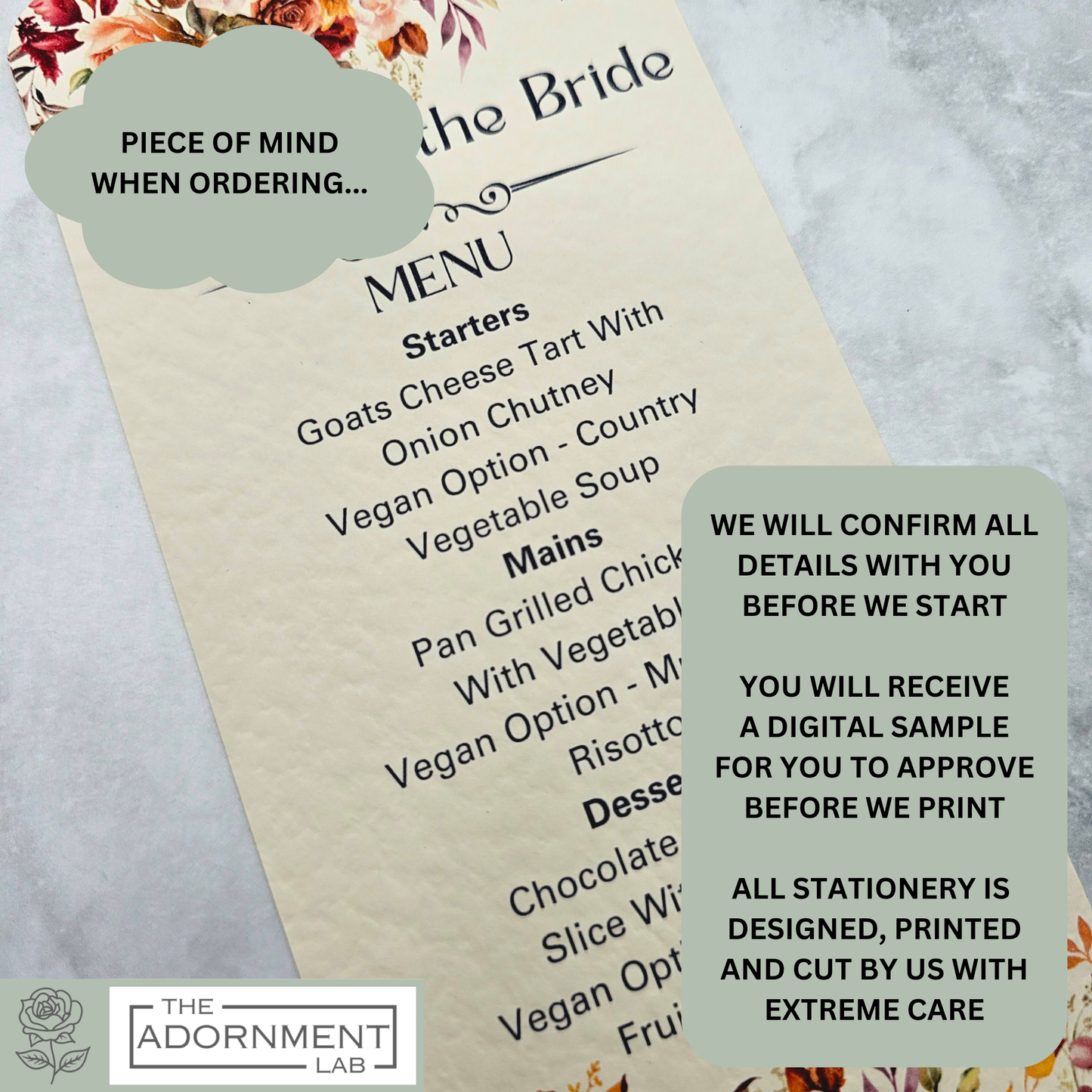 Autumn Fall Flowers Design - Slim Menu Cards (With Guests Names)