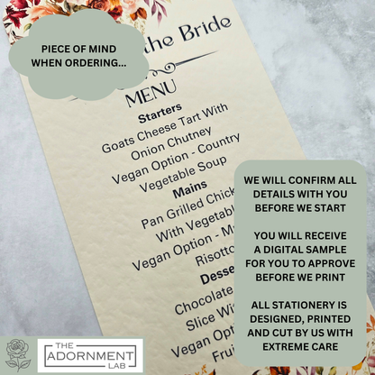 Autumn Fall Flowers Design - Slim Menu Cards (With Guests Names)