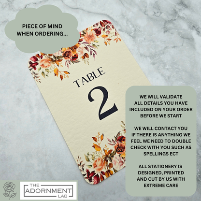 Autumn Fall Flowers Design - Table Number Cards