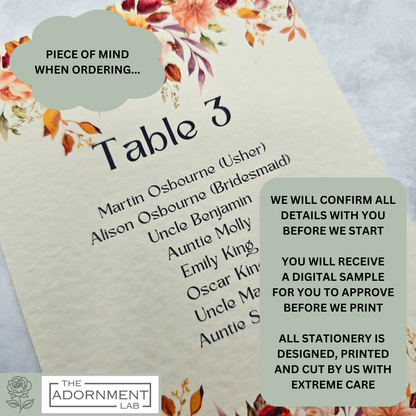 Autumn Fall Flowers Design - Table Plan Cards
