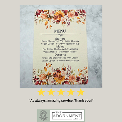 Autumn Fall Flowers Design - A5 Table Menu Cards