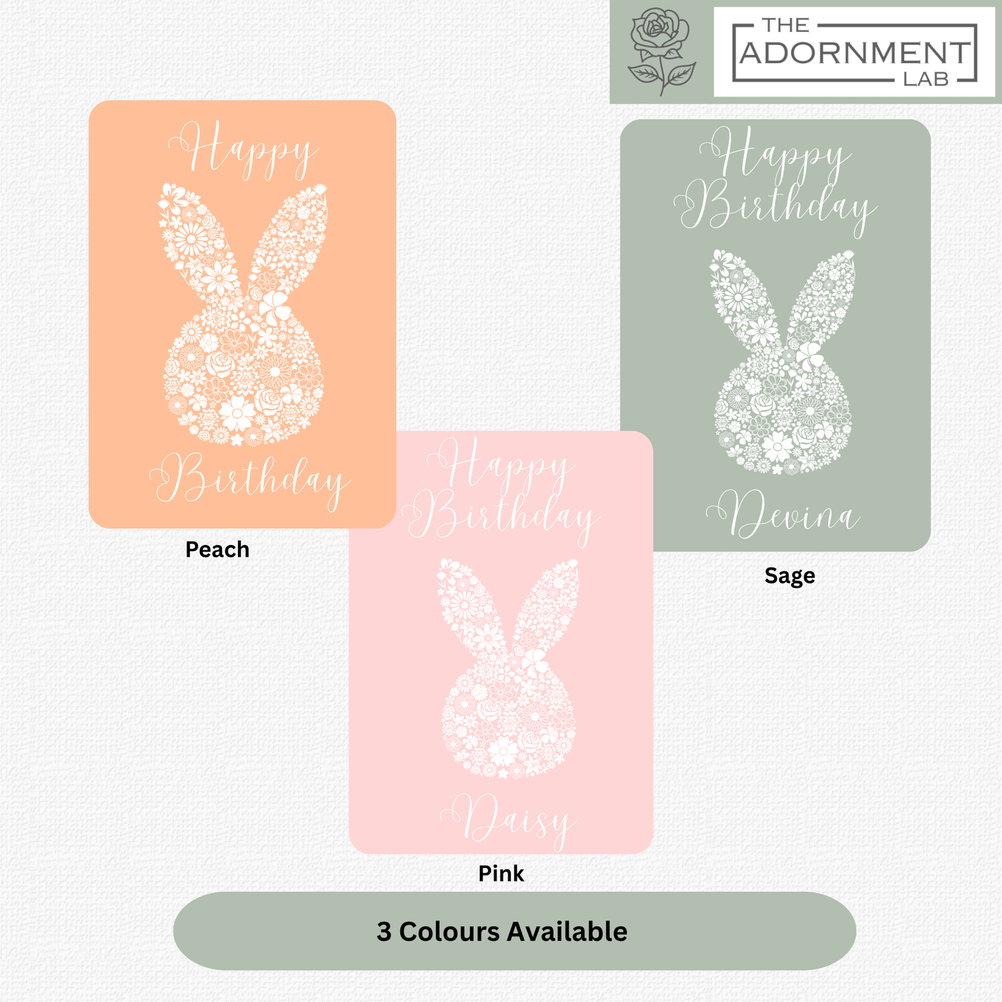 Bunny Bloom Silhouette - Happy Birthday - Greetings Cards - Sage (Personalised)