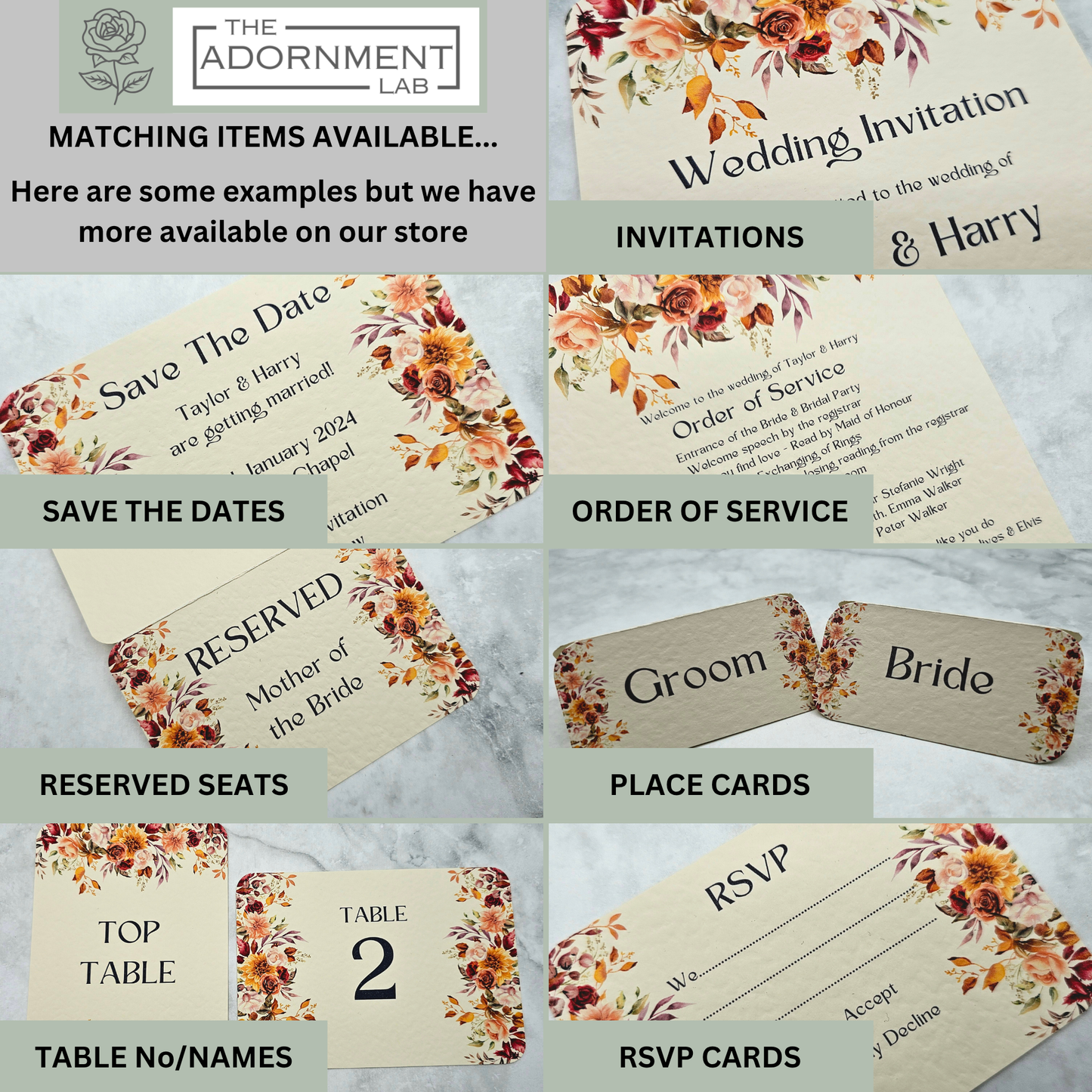 Autumn Fall Flowers Design - Slim Menu Cards (With Guests Names)