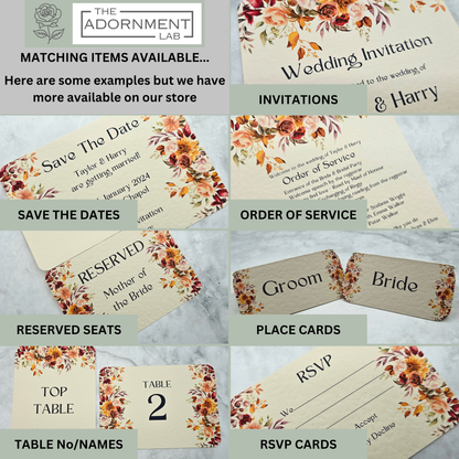 Autumn Fall Flowers Design - Slim Menu Cards (With Guests Names)
