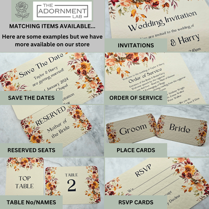 Autumn Fall Flowers Design - Slim Menu Cards (Without Guests Names)