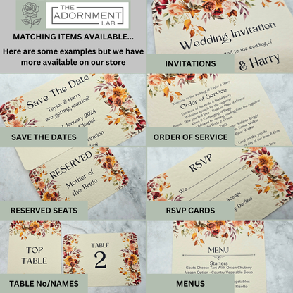 Autumn Fall Flowers - Slim Menu Place Card