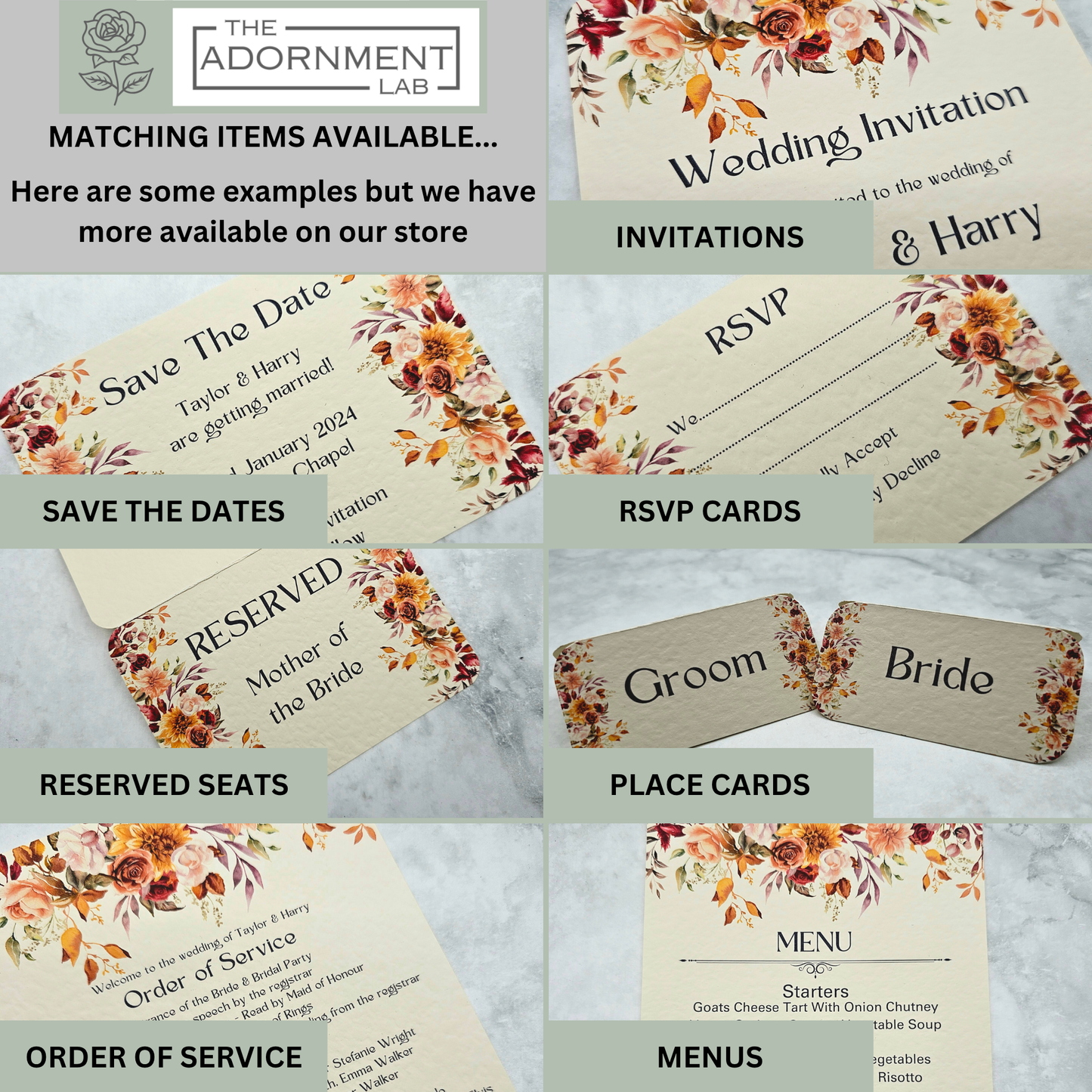 Autumn Fall Flowers Design - Table Name Cards