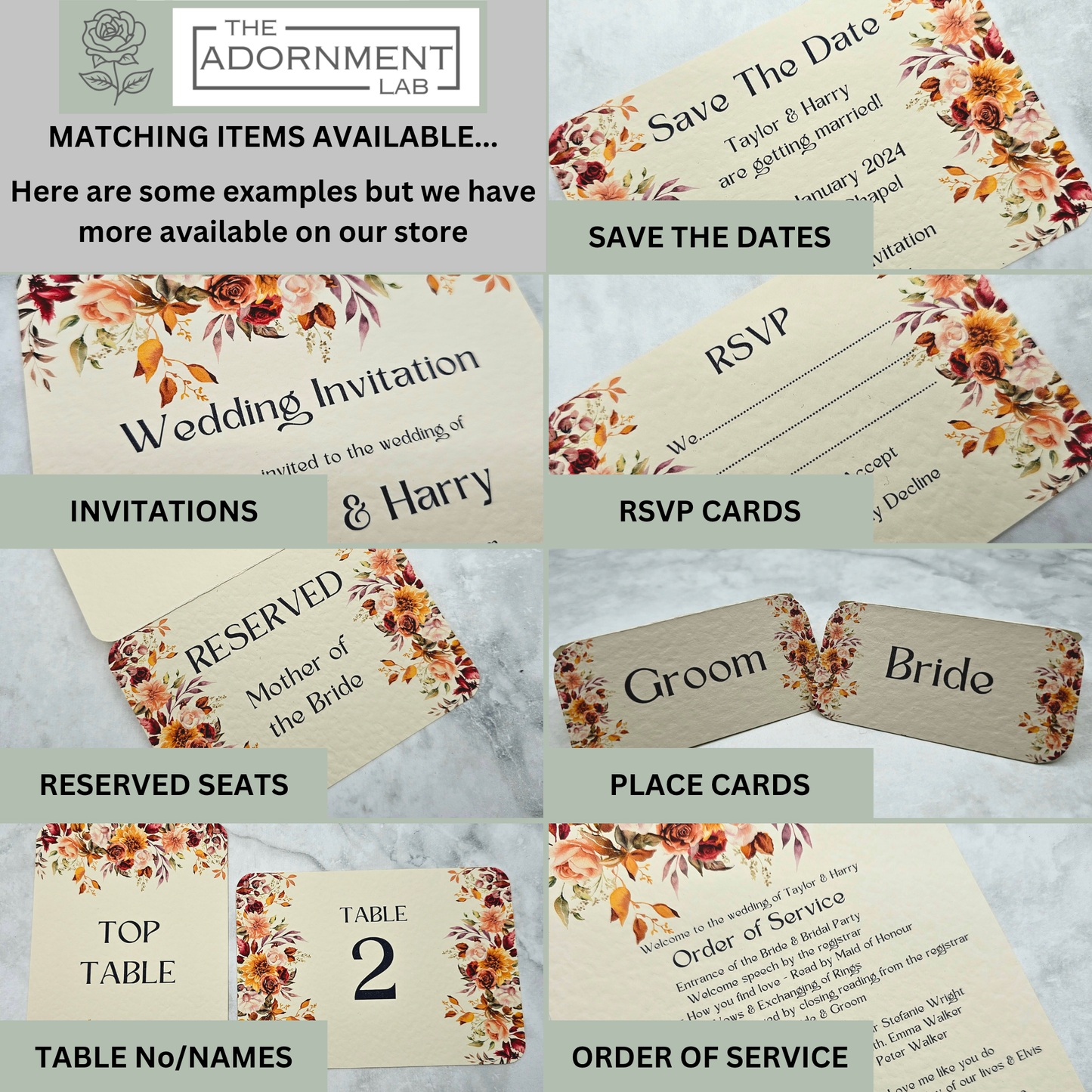 Autumn Fall Flowers Design - A5 Table Menu Cards
