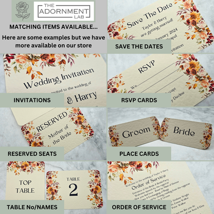 Autumn Fall Flowers Design - A5 Table Menu Cards