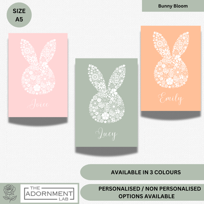 Bunny Bloom Silhouette - A5 Art Print - Peach (Personalised)