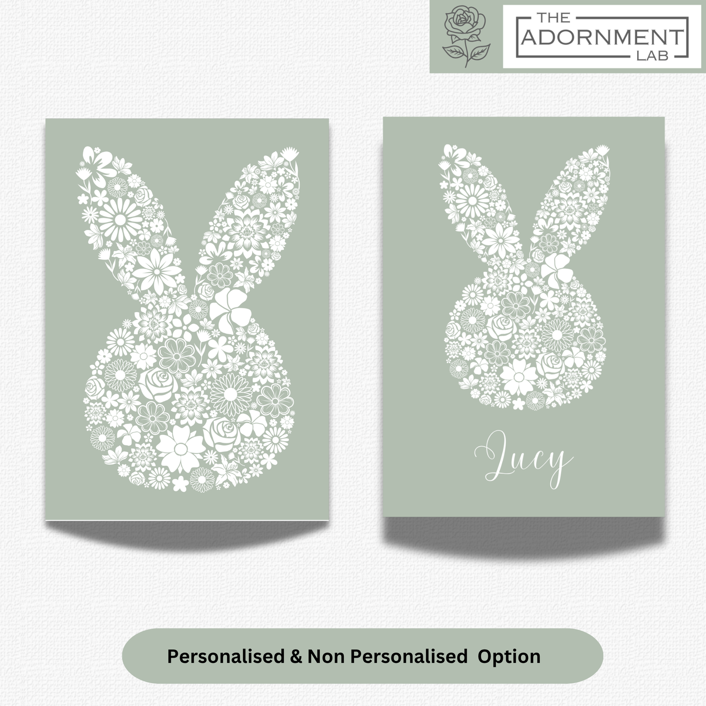 Bunny Bloom Silhouette - A5 Art Print - Sage