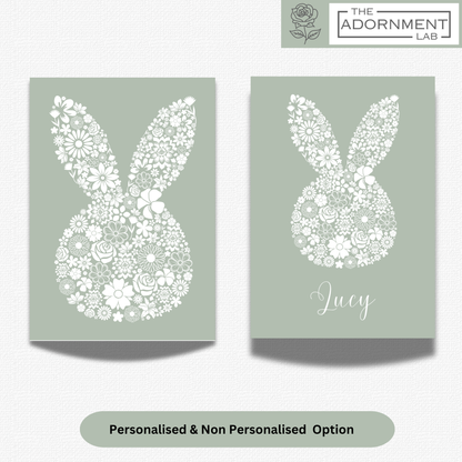 Bunny Bloom Silhouette - A5 Art Print - Sage