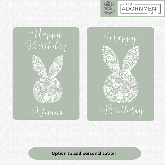 Bunny Bloom Silhouette - Happy Birthday - Greetings Cards - Sage